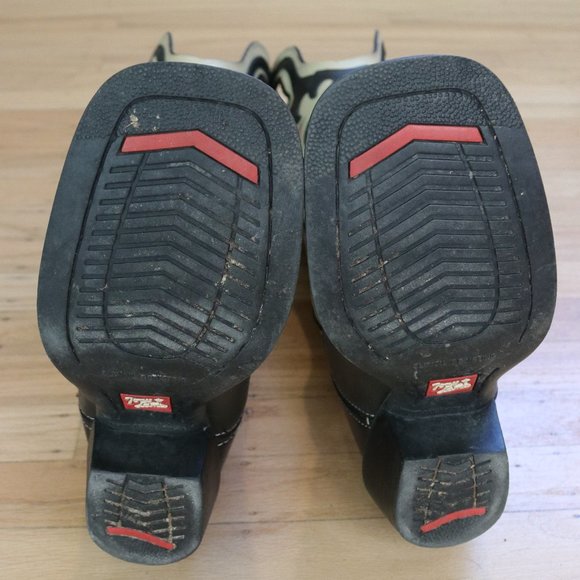 *SOLD* Tony Lama Women's Tall Buckaroo Cowboy Boots - Cream | Black | Pink - Picture 5 of 5